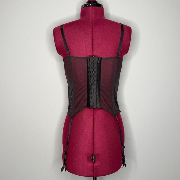 Victoria’s Secret Black Lace Corset with Boning & Garter Straps Size M - Picture 4 of 5